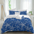 Summer Beach Blue Starfish Duvet Cover Set Queen Size 4 Pieces Modern Nautical Coastal Ocean Marine Life Bedding Set with Zipper Closure, 1 Comforter Cover 92x106 Inches 1 Flat Sheet & 2 Pillow Cases