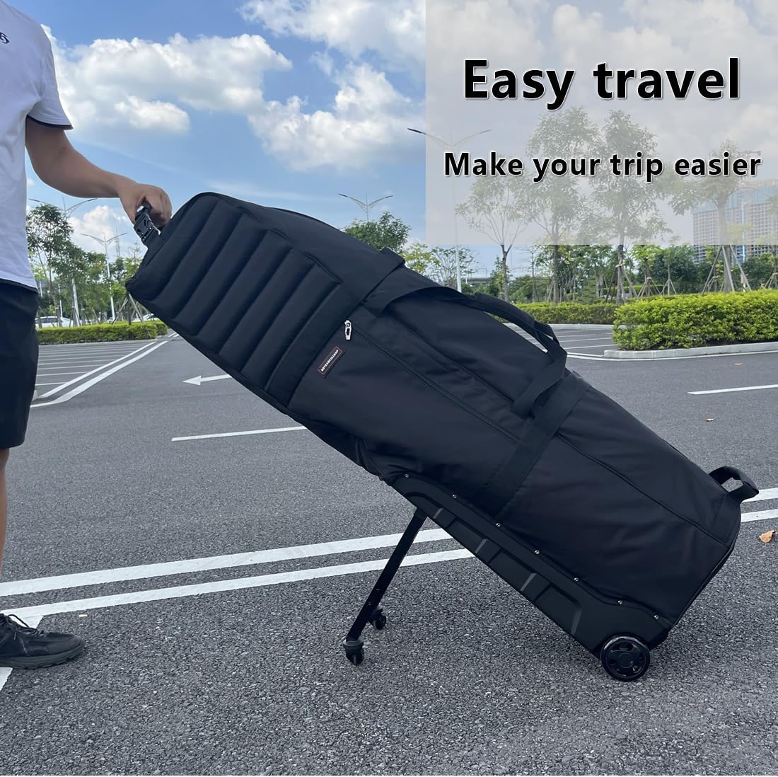 Wheeled Golf Travel Bag with Stand, Adjustable 2 or 4 Wheels, Thickened Padded Protection, Rolling Travel Case with Handles, with Password Lock Zipper, for Airlines