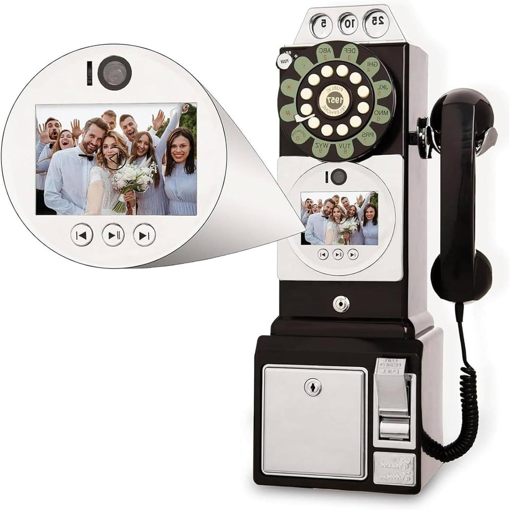Video Audio Guest Book, 1080P Video Guestbook Wedding Phone, 32G 64G SD Card Customized Video Audio Guest Book with Lens Recording, Retro 1957's Style Vintage Audio Guest Book Audio Messages,Black-32G
