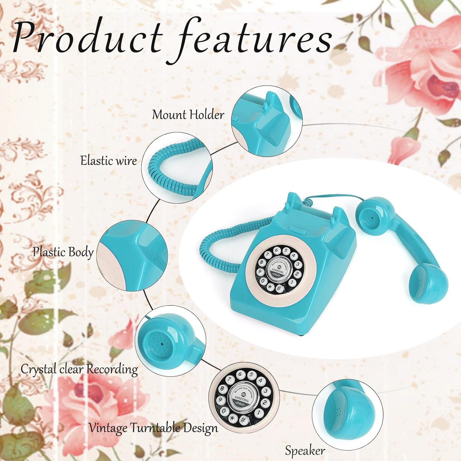 Audio Guest Book Wedding Phone with Flight Case, Record Customized Audio Message with Guest Book Retro Phone Audio GuestBook for Wedding Birthday Party Confession (Blue)