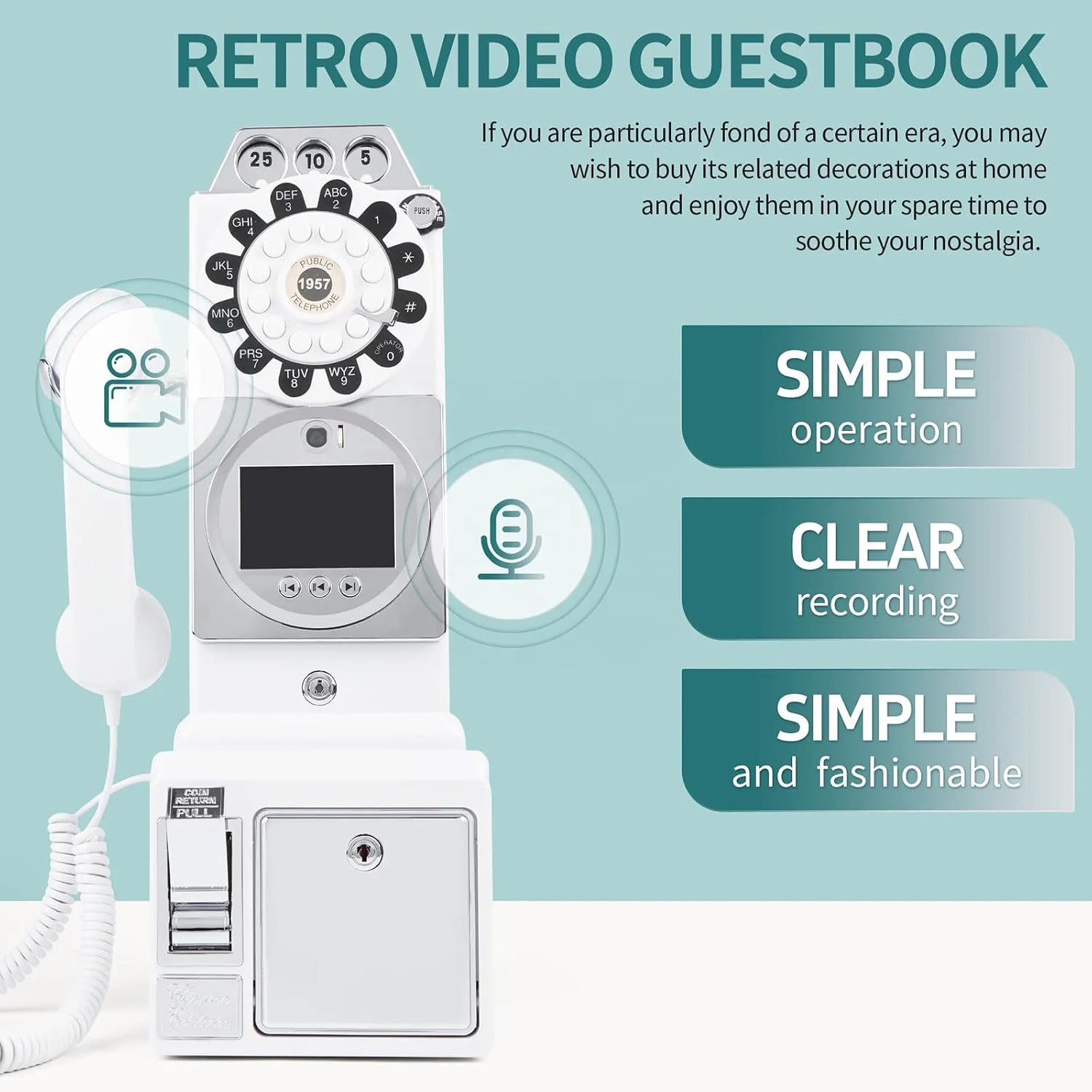 Video Audio Guest Book Wedding Phone,60h/120h/240h Recorded Video,Baby Shower Phone Guestbook,3.5' 1080p Screen,128GB