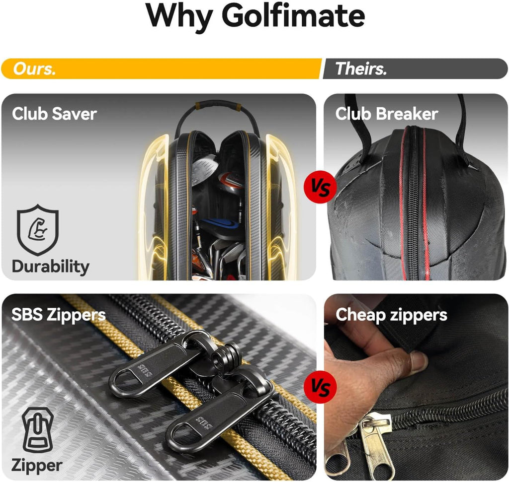 Golf Travel Bags for Airlines with Carbon Fiber Hard Top, Protective Club Traveling Cover with Wheel, Golf Club Carrier Case for Airplanes, Thick Padding, Durable Zippers and 2 Sided Spacious Pockets