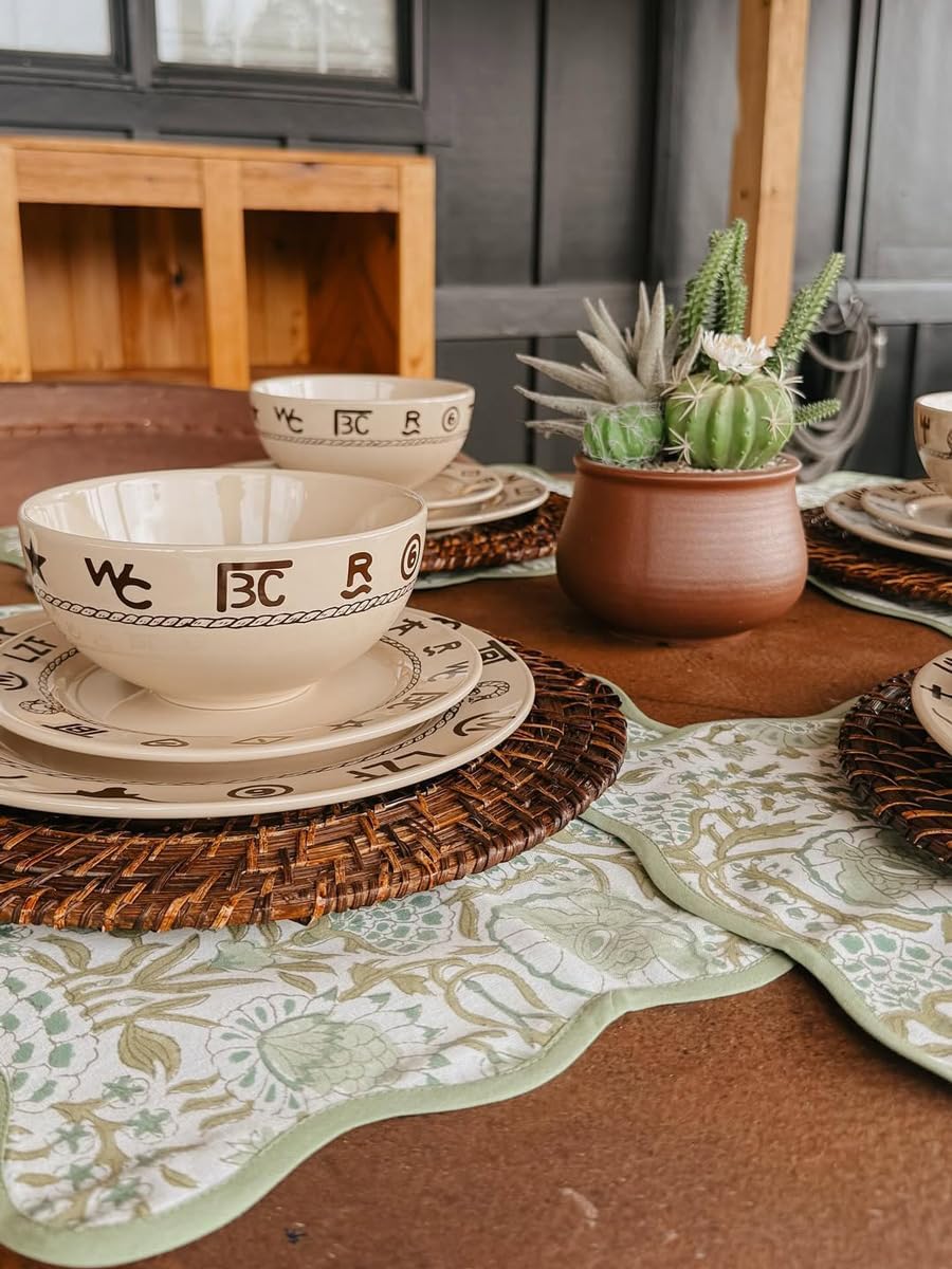 Black Forest Decor Cattle Branded Dinnerware Set - Rustic 16-Piece Stoneware for Ranch & Western Dining