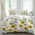 Prime Leader Summer Sunflowers Duvet Cover Set Queen Size 4 Pieces Watercolor Floral White Bedding Set with Zipper Closure, 1 Comforter Cover 90x92 Inches 1 Flat Sheet & 2 Pillow Cases