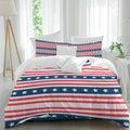 Prime Leader Independence Day Duvet Cover Set Queen Size 4 Pieces Watercolor Red White Blue Stripes White Bedding Set with Zipper Closure, 1 Comforter Cover 86x86 Inches 1 Flat Sheet & 2 Pillow Cases