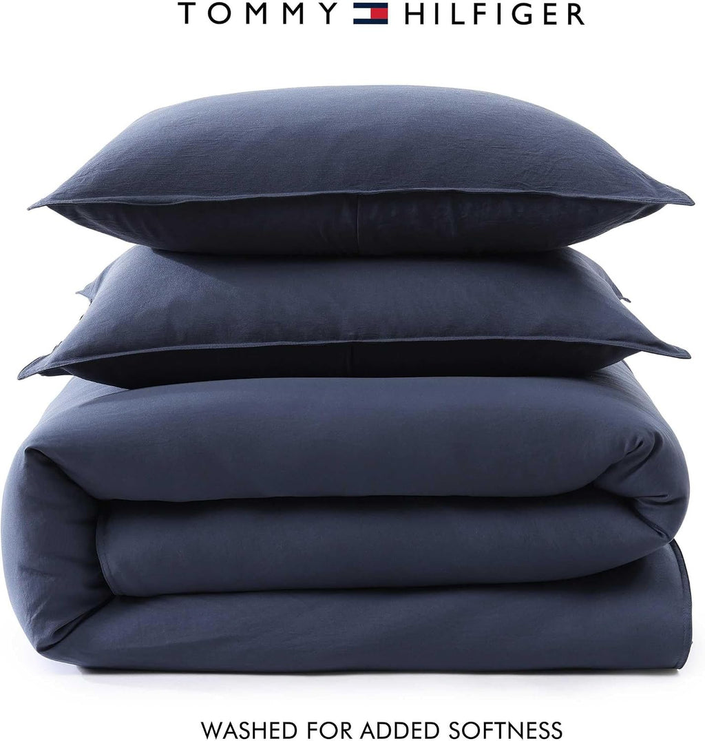 Tommy Hilfiger - Twin/Twin XL Bedding Set, Soft 5 Piece Comforter Set w/Matching Bed Sheets & Pillowcases, Medium Weight for Year Round Comfort (Solid Microfiber Blue)