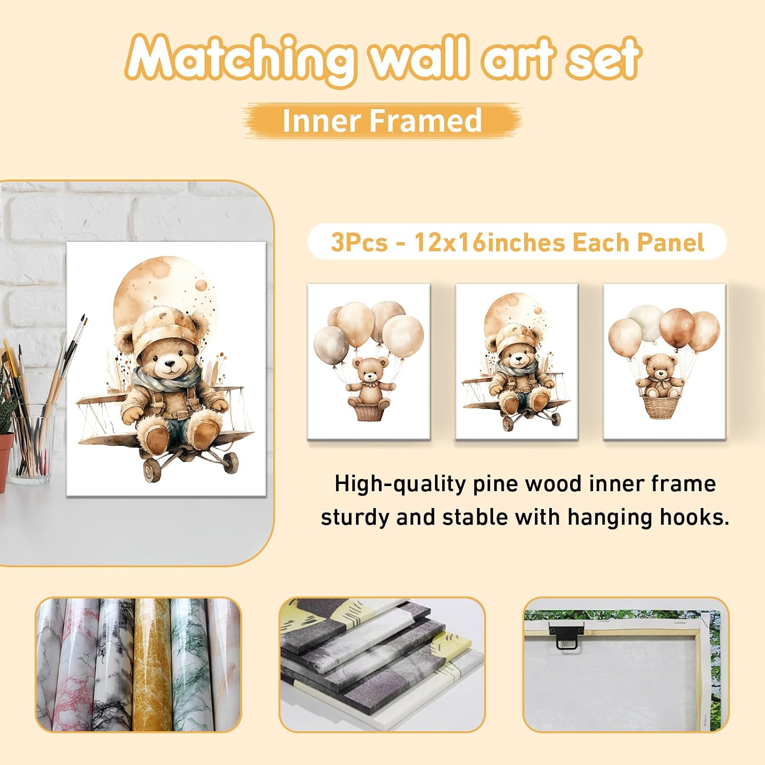 Terwex Personalized Toddler Bedding Set, 5 Pcs Custom Name Crib Bedding Set for Boys Girls, Balloon Bear Baby Crib Bedding Set, Double Layer Flannel Baby Crib Set, Customized Gifts for Newborn Infant