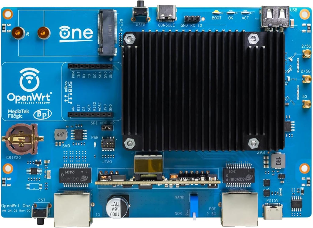 Banana Pi OpenWrt One - Dual Band WiFi 6 Wireless Router - AP-24.XY Router with MediaTek MT7981B SoC 1GB DDR4 RAM, 1x 2.5GbE WAN 1x Gigabit LAN RJ45 Port, Support PoE AP PWM