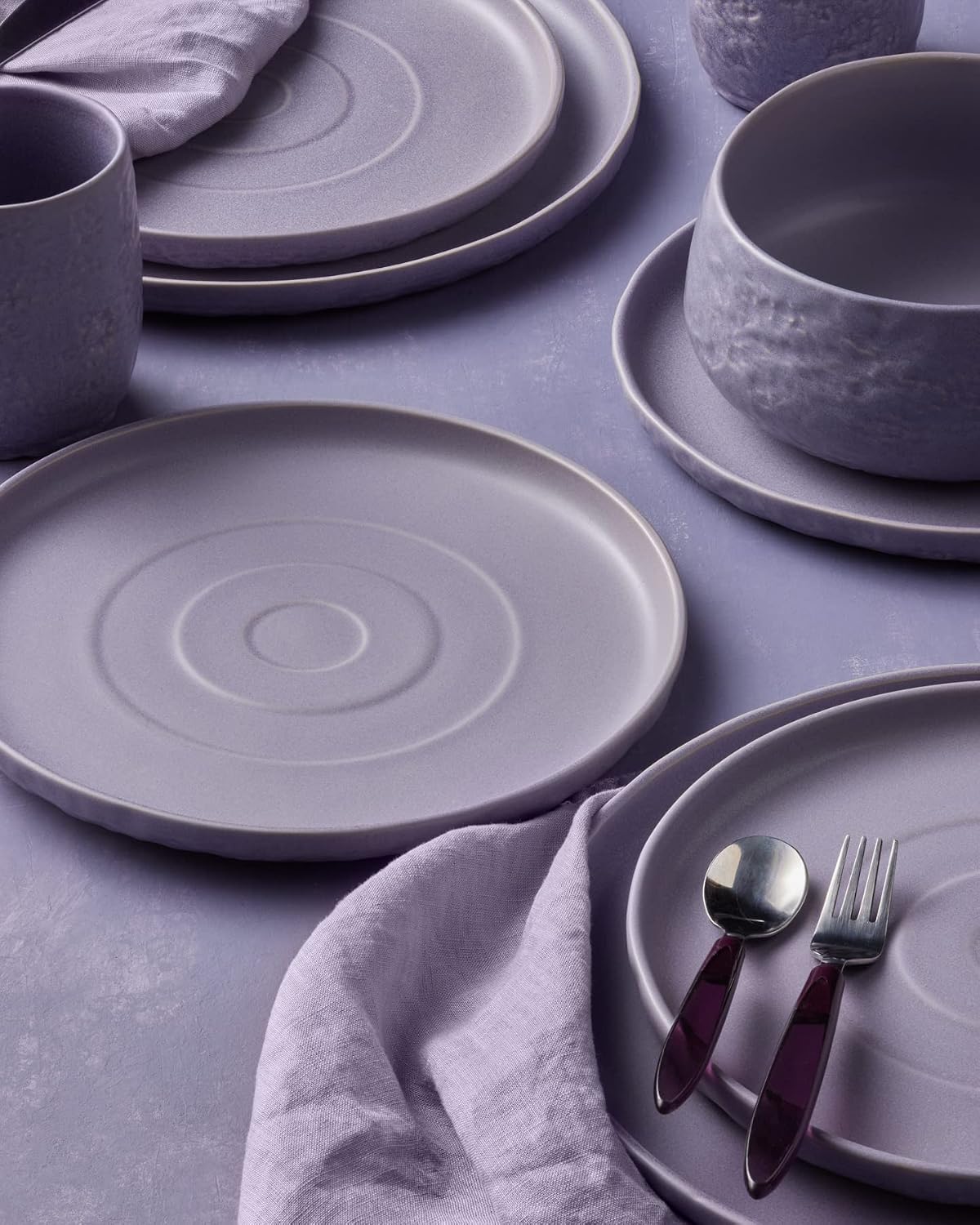 Stone by Mercer Project SHOSAI 16-Piece Stoneware Dinnerware Set, Plates and Bowls Set, Modern Dishware set fo 4, Lavender