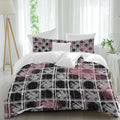 Tartan Duvet Cover Set Queen Size 4 Pieces Scottish Plaid Gray White Stripes Black Plaid Artistic Bedding Set with Zipper Closure, 1 Comforter Cover 90x92 Inches 1 Flat Sheet & 2 Pillow Cases