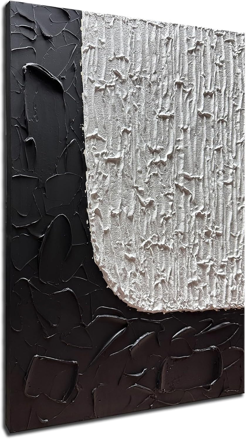 zoinart Large Black and White Textured Wall Art, 30x45 Inches Hand Painted Abstract Paintings on Canvas Wall Art, Contemporary Artwork for Home Decorations