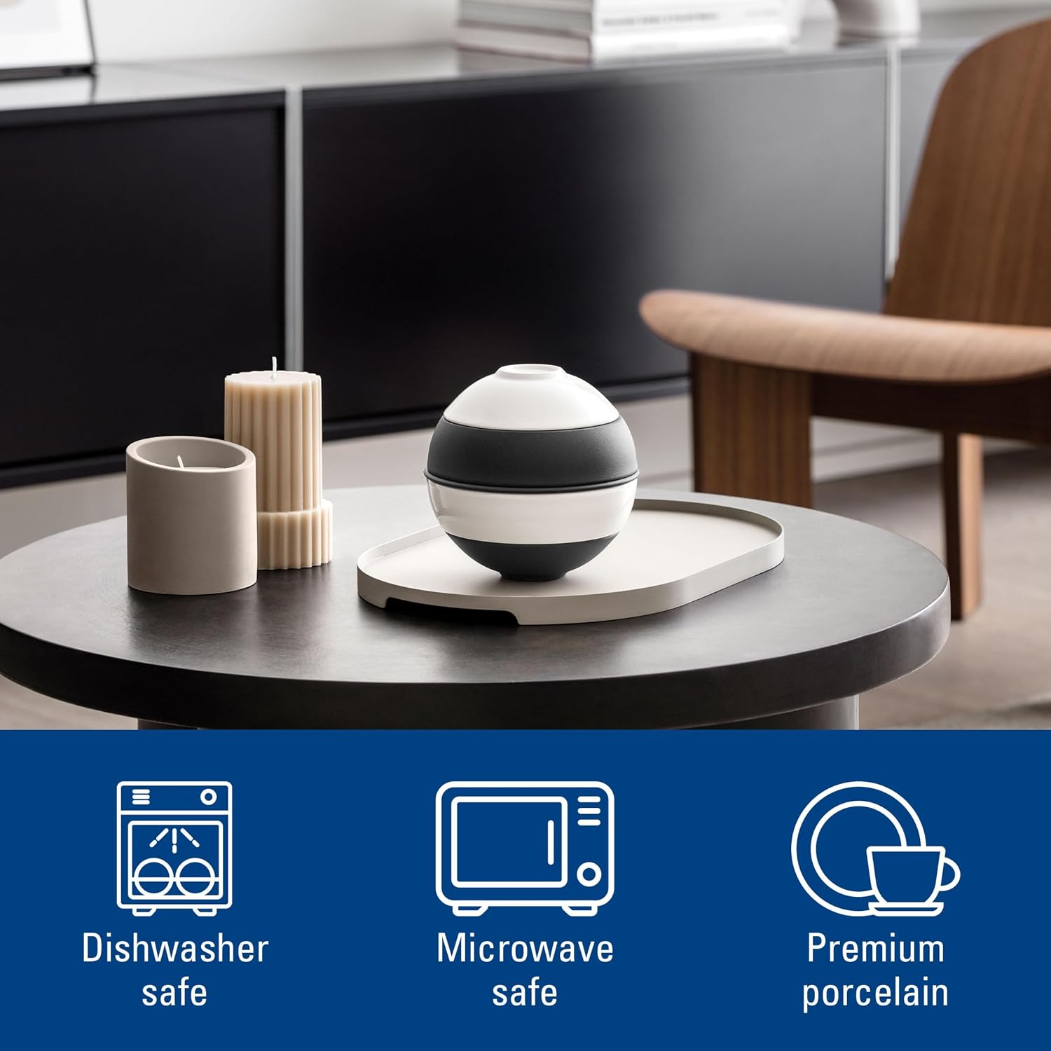 Villeroy & Boch Iconic Collection La petite Boule, Premium Porcelain, Made in Germany, Appetizer Set for 2, 5.5 x 5.5 in, Black & White