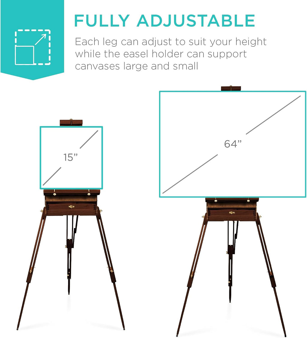 Best Choice Products Art Easel for Painting, Portable Wooden Adjustable Artist Tripod with Sketch Box, 32-Piece Art Set with Acrylic Paints, Brushes, Canvases & Palette - Walnut