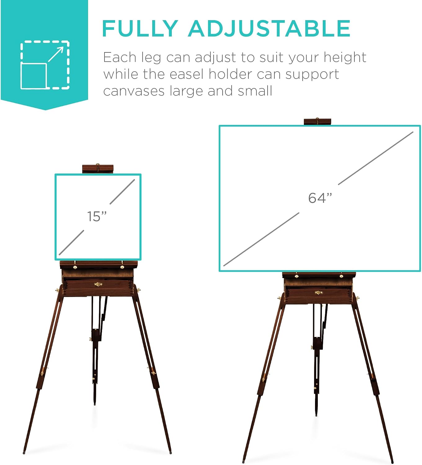 Best Choice Products Art Easel for Painting, Portable Wooden Adjustable Artist Tripod with Sketch Box, 32-Piece Art Set with Acrylic Paints, Brushes, Canvases & Palette - Walnut