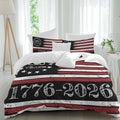 4th of July Duvet Cover Set Queen Size 4 Pieces 250 Years Independence Day Red Black USA Flag Stripe Bedding Set with Zipper Closure, 1 Comforter Cover 92x106 Inches 1 Flat Sheet & 2 Pillow Cases