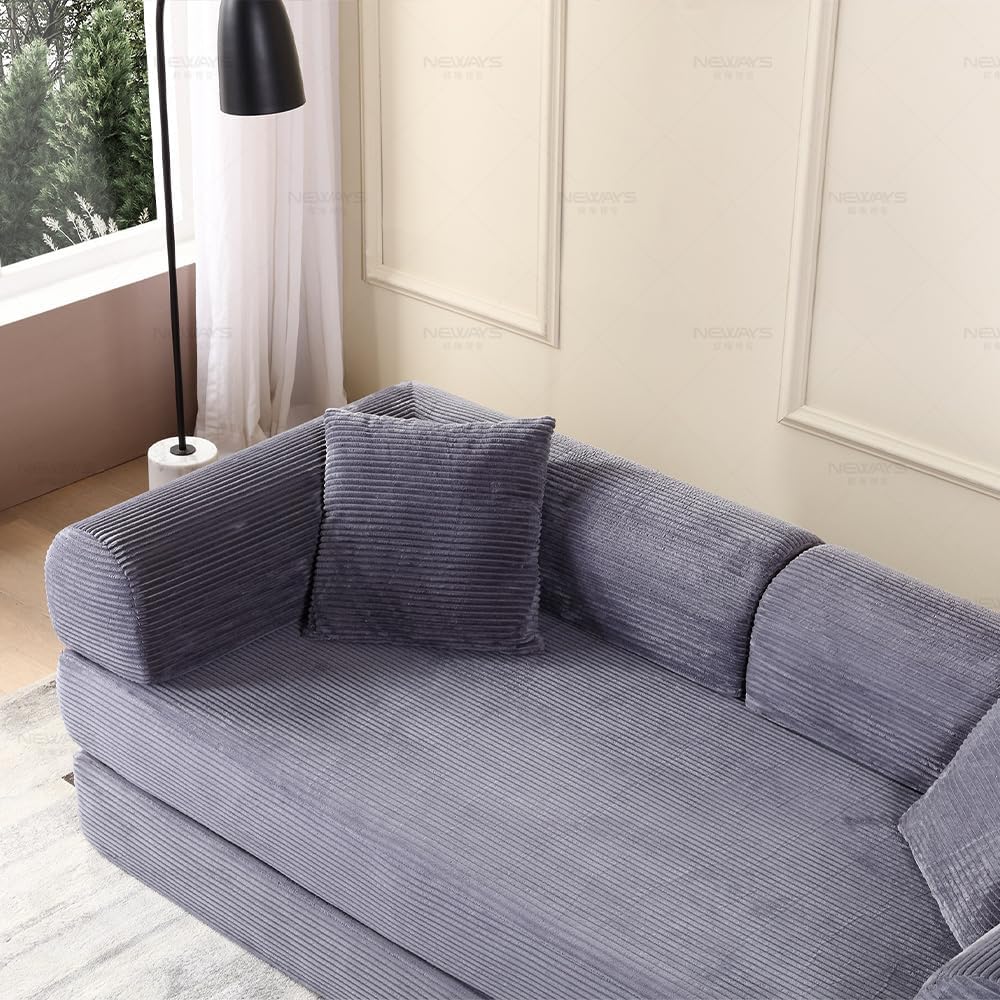 WILLIAMSPACE 77.9' Modern Loveseat Sofa Fold-Out Sofa Bed, Convertible Chair Floor Couch with Removable Backrest, Comfy Sofa Folding Mattress Couch Bed for Living Room, Bedroom, Corduroy, Gray