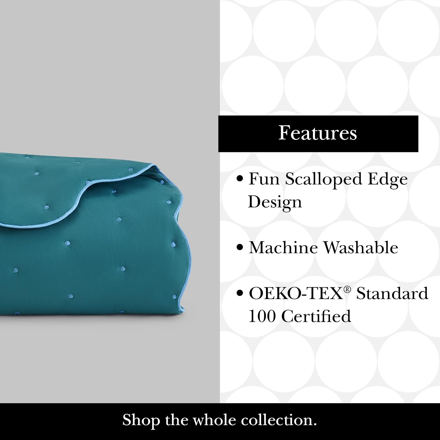 kate spade new york Scalloped Edge 2-Piece Twin Quilt Bedding Set, 100% Cotton Voile Reversible Cover, All Season Bedding, Machine Washable, Blue Spruce