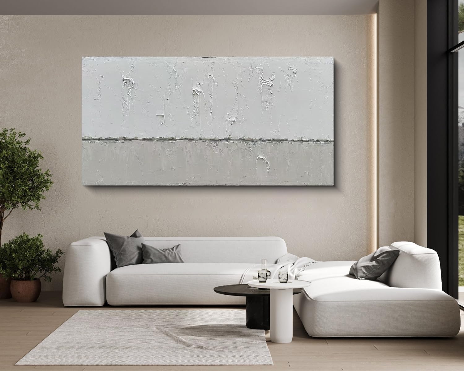 NANKAI Hand-painted Grey and White Minimalist Oil Painting 30x60 inches Large Modern Art Piece Decorative Art for Living Room, Bedroom, Office, Wall Decorationative art
