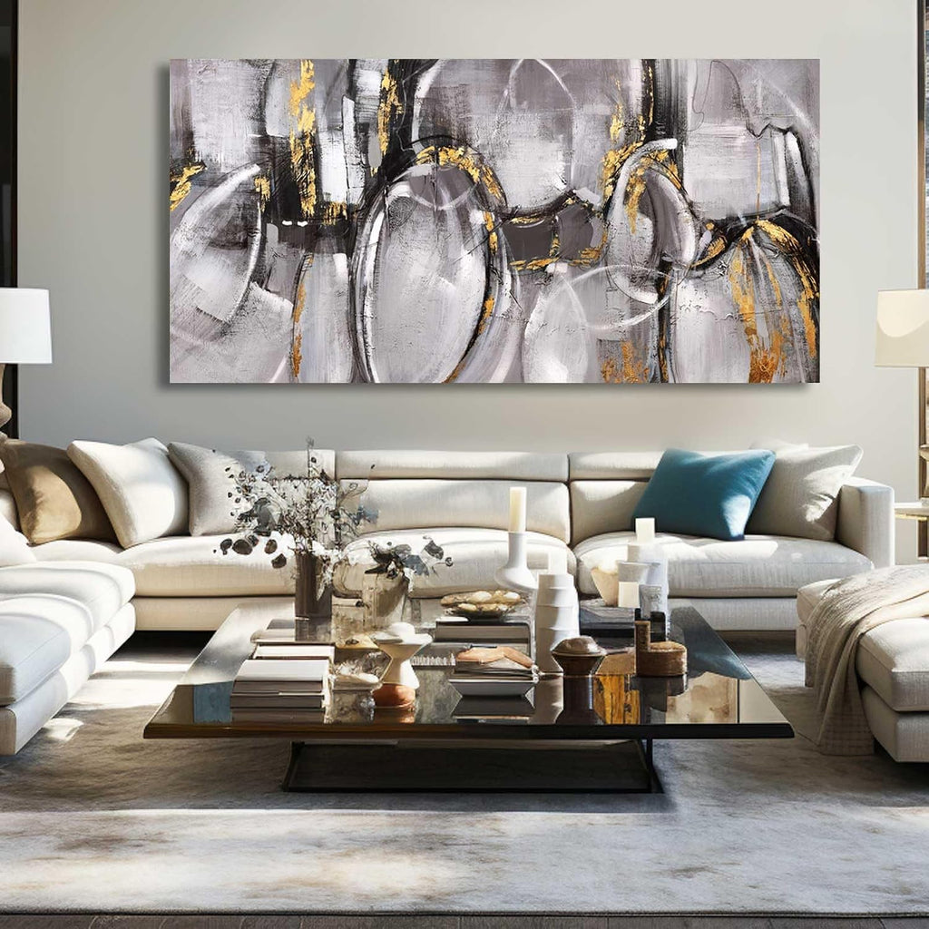 XIANSHOU Black and Grey Painting Pictures Abstract Wall Decor for Office 29'x 58' Modern Artwork Gold Foil Wall Art for Living Room Dining Room Bedroom