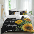 Prime Leader Sunflower Duvet Cover Set Queen Size 4 Pieces Live Simply Laugh Often Love Deeply Black Bedding Set with Zipper Closure, 1 Comforter Cover 90x92 Inches 1 Flat Sheet & 2 Pillow Cases