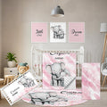 Terwex Personalized Baby Bedding Set, 5 Pcs Custom Baby Crib Sets with Name, Toddler Bedding Set for Baby Girls, Pink Elephants Double Layer Nursery Bedding Set, Customized Gifts for Infants Kids
