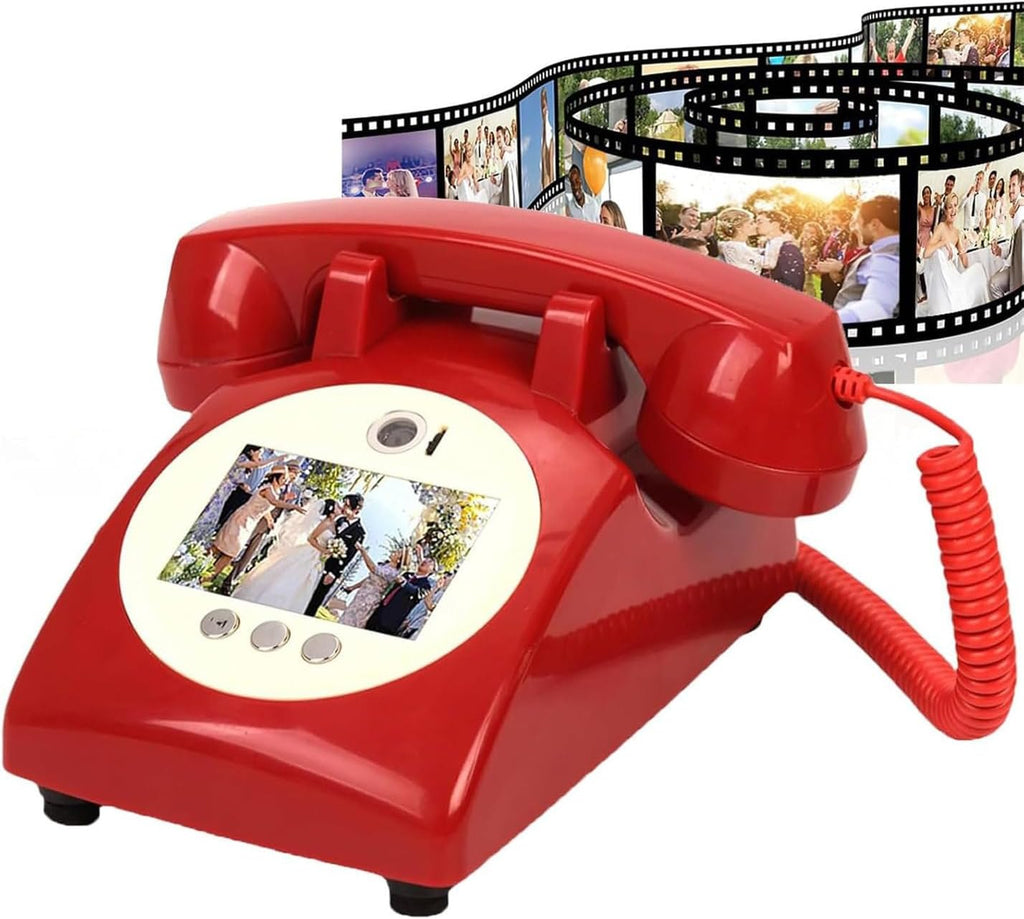 Video & Audio Guest Book, 1080p Retro Style Audio GuestBook Recorder, Video Guestbook Wedding Phone, Creative Record Customized Audio Messages with Lens Recording & 32G SD Card,Red