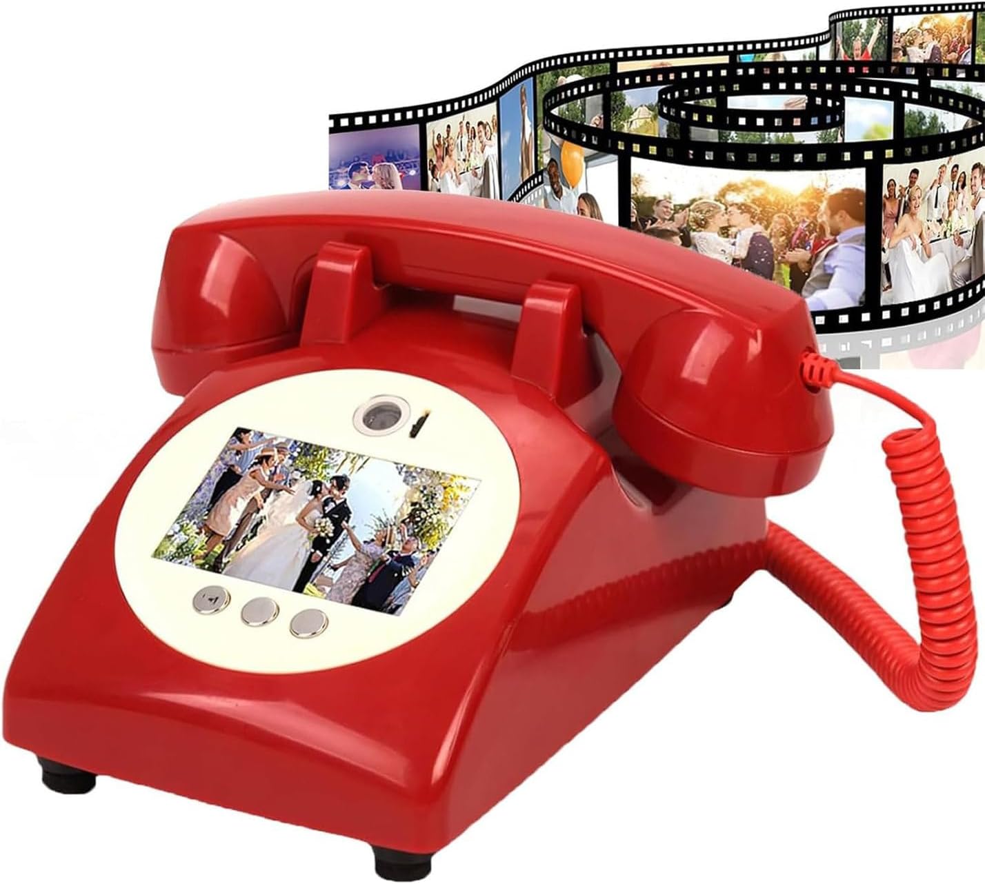Video & Audio Guest Book, 1080p Retro Style Audio GuestBook Recorder, Video Guestbook Wedding Phone, Creative Record Customized Audio Messages with Lens Recording & 32G SD Card,Red