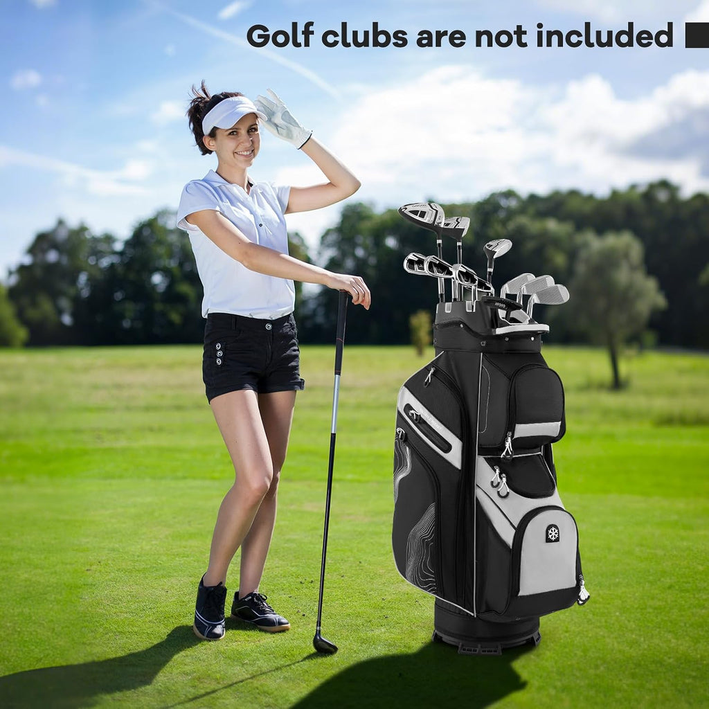 Goplus Lightweight Golf Cart Bag, Molded Lock Top Golf Club Bag w/14-Way Full Length Organizer Dividers, 11 Pockets, Cooler Bag, Straps, Umbrella Holder & Rain Hood for Men Women