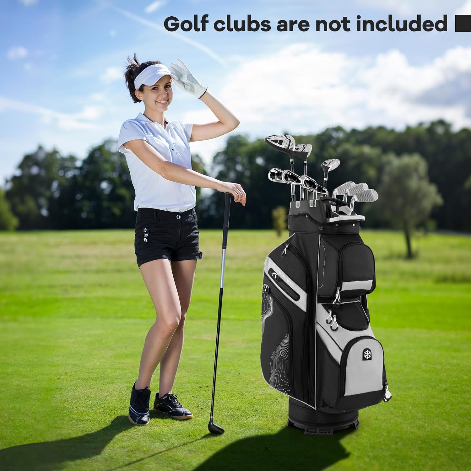 Goplus Lightweight Golf Cart Bag, Molded Lock Top Golf Club Bag w/14-Way Full Length Organizer Dividers, 11 Pockets, Cooler Bag, Straps, Umbrella Holder & Rain Hood for Men Women