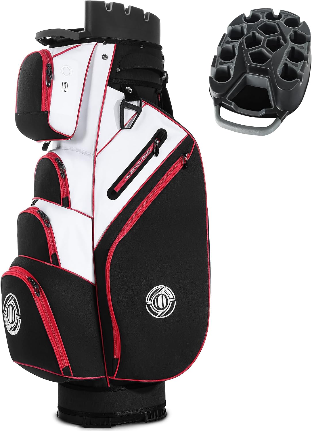 Shopsource Golf Cart Bag, 14 Way Molded Lock Top Club Bag with Full-Length Dividers, Upgrade 900D Oxford Silence Cart Bags for Men with Handles Ergonomic Strap, Stable Base