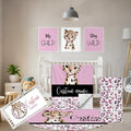 Terwex Personalized Baby Bedding Set, 5 Pcs Custom Baby Crib Sets with Name, Toddler Bedding Set for Baby Girls, Pink Leopard Double Layer Nursery Bedding Set, Customized Gifts for Infants Kids