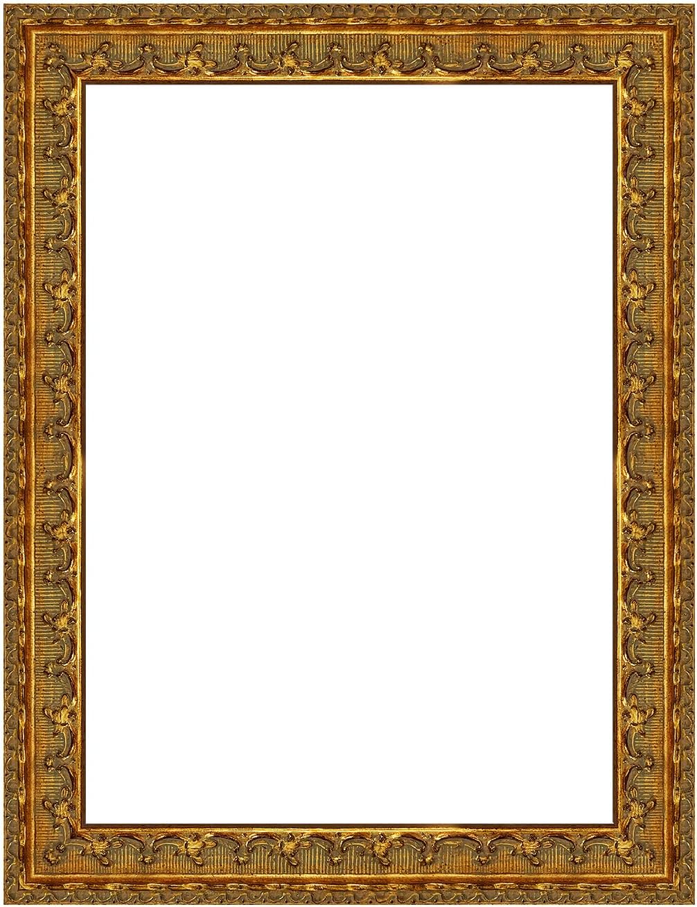Rimbol Antique Gold Solid Wood Picture Frame - Hand Carved Distressed Finish with Gorgeous Floral Pattern, Wide Ribbon Gallery Frame for Canvas Paintings - Wall Decor for Living Room, Bedroom (24x28)