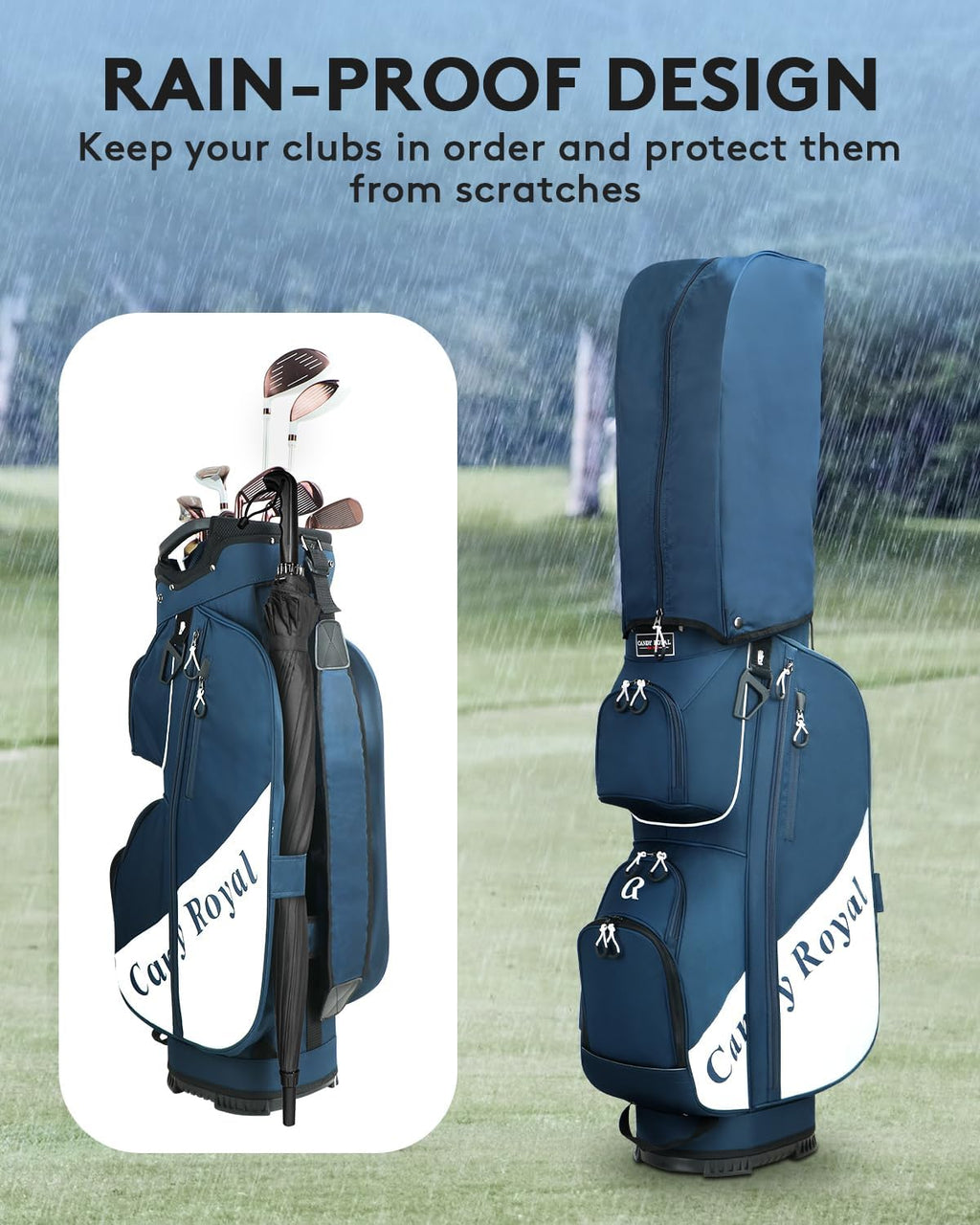 Golf Cart Bag:14 Way Full Length Divider Top Lightweight with Cooler Handles Rain Cover and Golf Shoe Bag Green