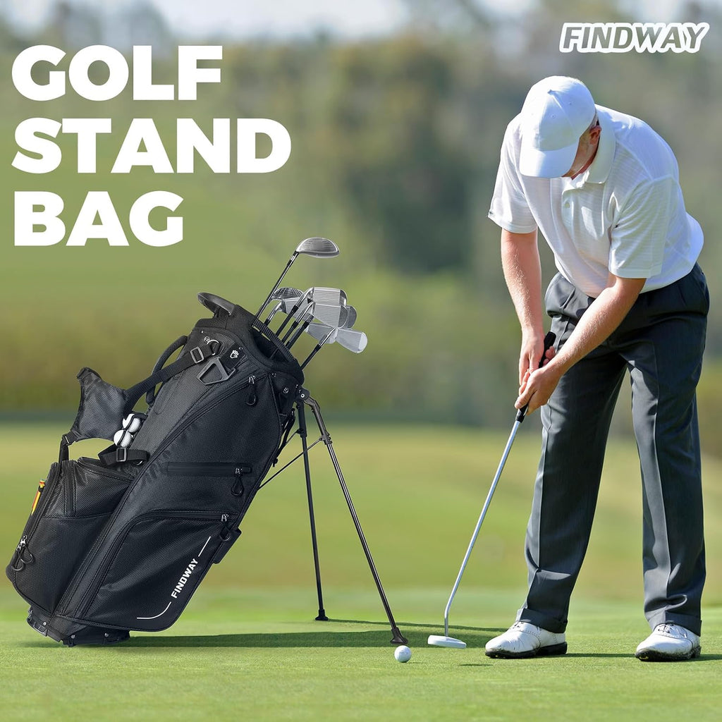 Findway 14 Way Golf Stand Bag, Lightweight Golf Bag with Stand for Men Women, Golf Club Carry Bag with Dual Strap, Rain Cover, Multiple Pockets, Golf Ball Holder