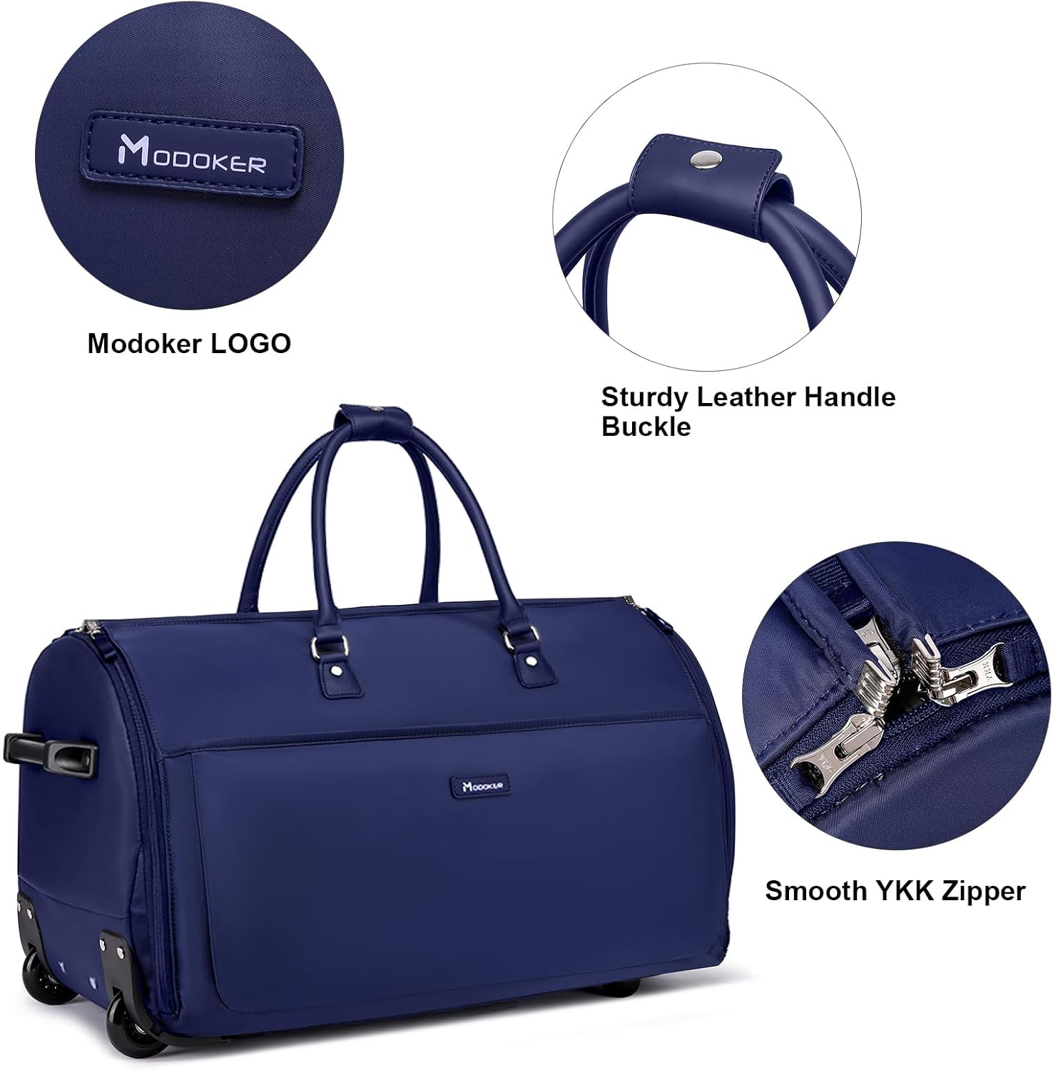 Modoker Rolling Garment Bags, Large Garment Duffle Bag with Wheels, 3 in 1 Garment Suit Luggage Bag for Women Men Business Travel Weekender, Blue
