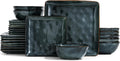 Famiware Stoneware Dinnerware Sets for 8, Ocean Square 24-Piece Kitchen Plates and Bowls Sets, Microwave and Dishwasher Safe, Scratch Resistant, Deep Forest