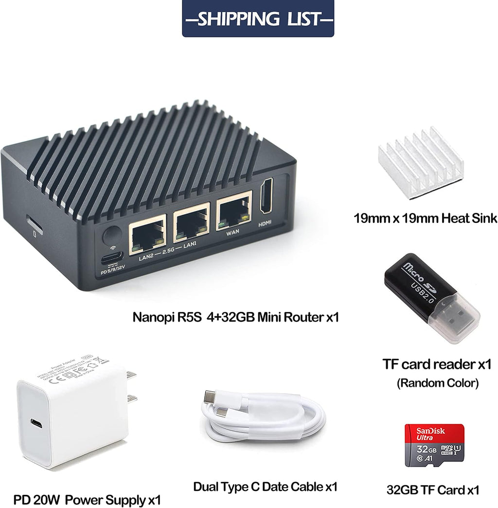 FriendlyElec Nanopi R5S Mini Router OpenWRT with Three Gbps Ethernet Ports 4GB RAM LPDDR4X Based in RK3568 Soc for IOT NAS Smart Home Gateway (with Metal Case) Support Debian Linux Ubuntu