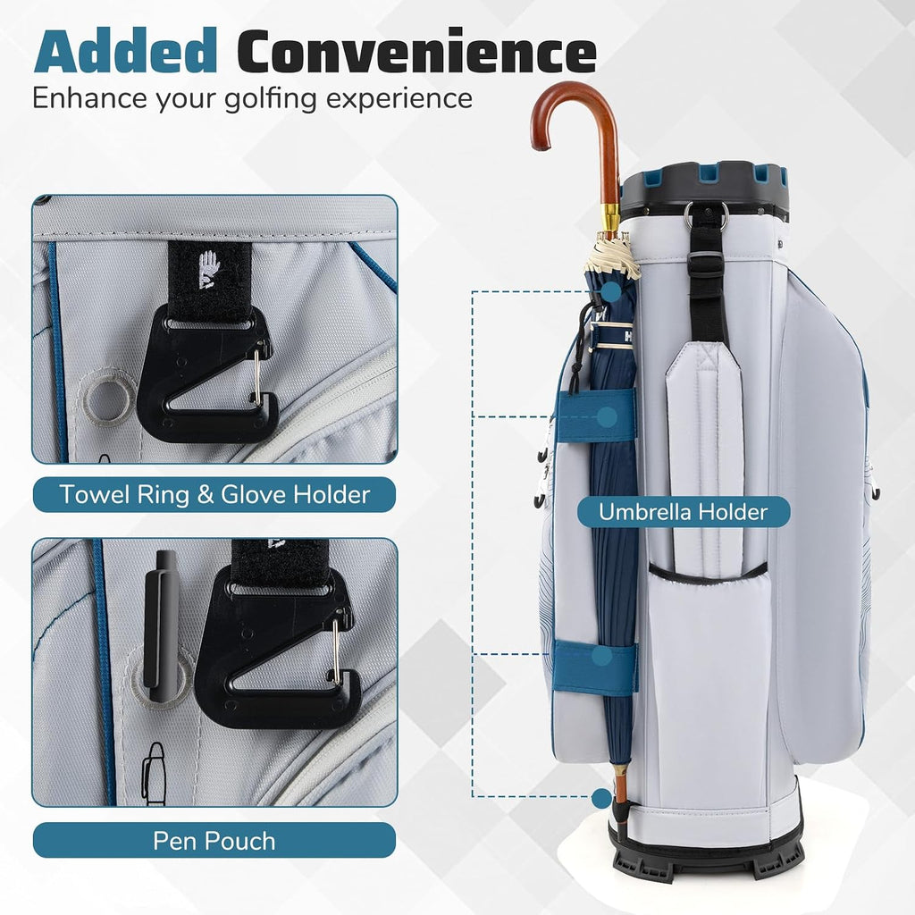 Goplus Lightweight Golf Cart Bag, Molded Lock Top Golf Club Bag w/14-Way Full Length Organizer Dividers, 11 Pockets, Cooler Bag, Straps, Umbrella Holder & Rain Hood for Men Women