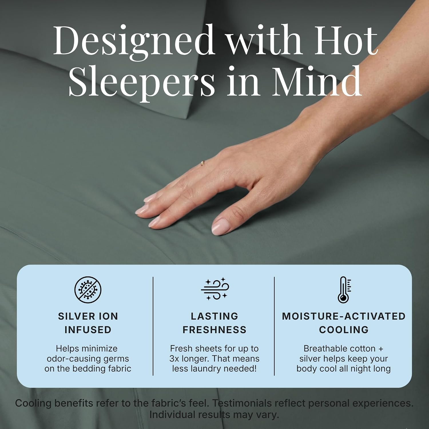 Miracle Made Breathable Cotton Bed Sheets, 4-Piece Set – Silver-Treated, Soft and Cool-to-the-Touch Lightweight Bedding Designed for Hot Sleepers – Queen Size, Sage Green