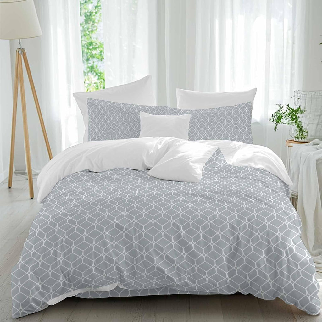 Prime Leader Modern Geometric Duvet Cover Set Queen Size 4 Pieces Grey Color Blocks Abstract Cube Simple Bedding Set with Zipper Closure, 1 Comforter Cover 90x92 Inches 1 Flat Sheet & 2 Pillow Cases