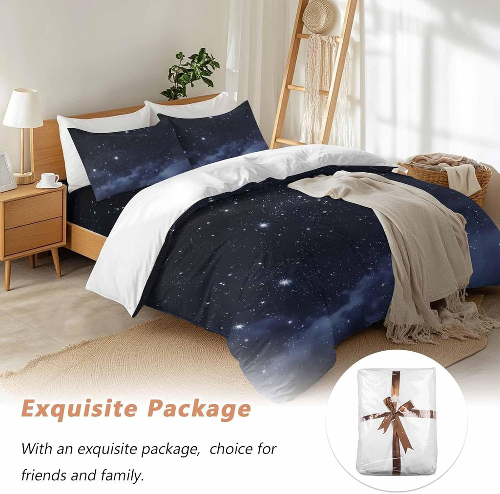 Prime Leader Starry Sky Duvet Cover Set Queen Size 4 Pieces Dreamlike Night Universe Gradient Bedding Set with Zipper Closure, 1 Comforter Cover 86x86 Inches 1 Flat Sheet & 2 Pillow Cases