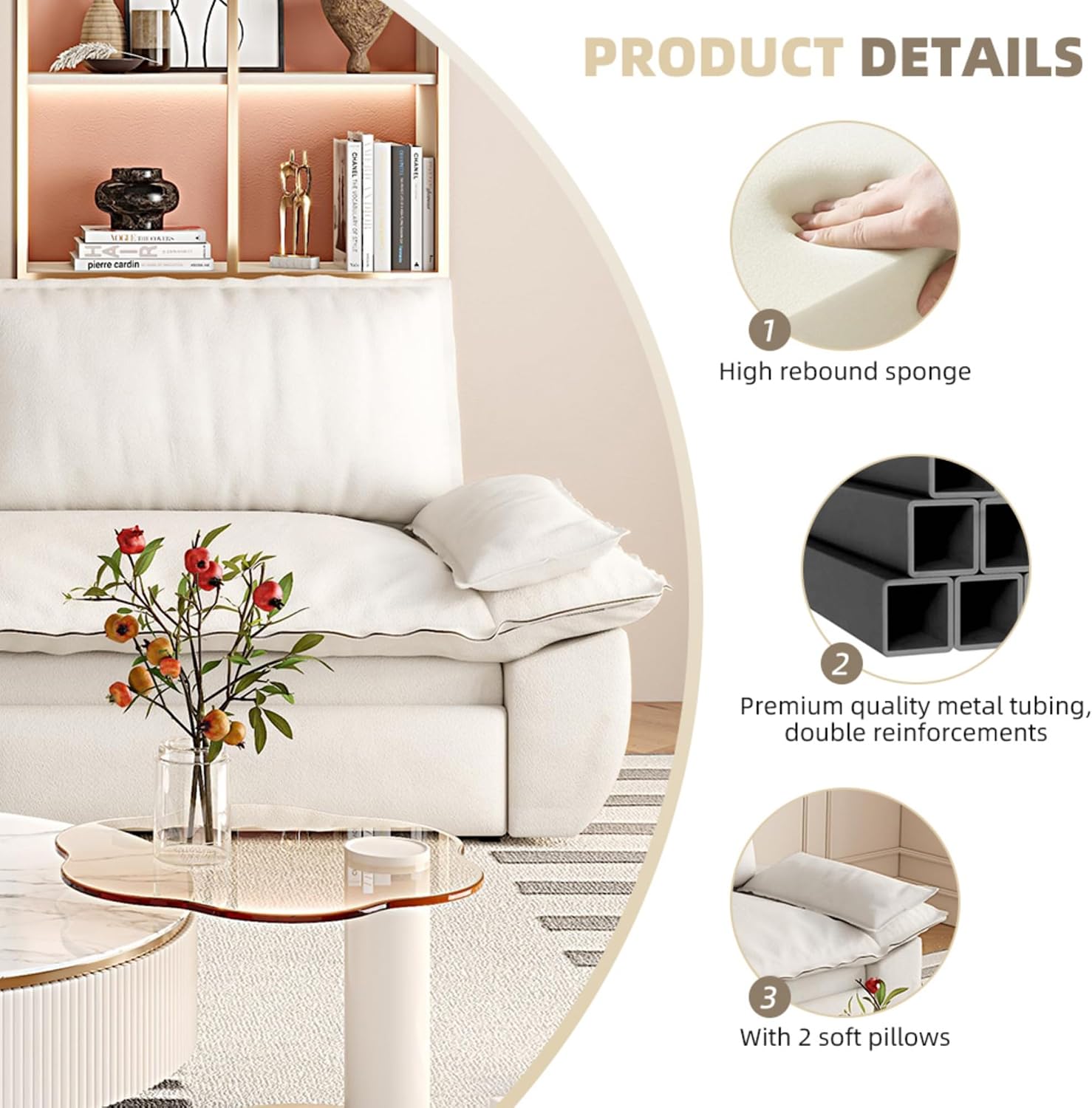 WILLIAMSPACE 73.2' Queen Pull Out Sofa Bed, 3-in-1 Velvet Convertible Sleeper Sofa Couch with 2 Soft Pillows, Multi-Functional Loveseat Bed Pull Out Couch for Living Room, Apartment (Beige)