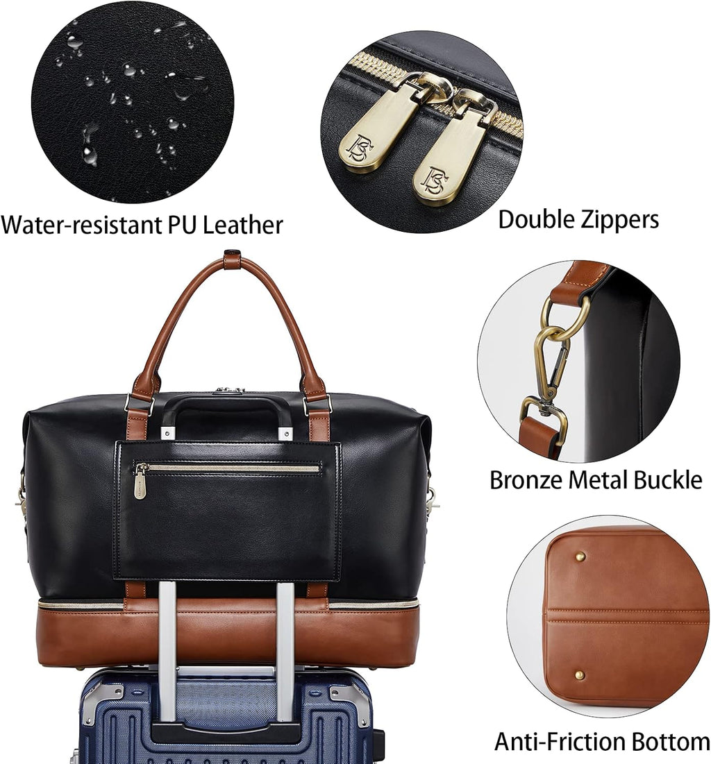 BOSTANTEN Weekender Bags for Women Leather Travel Duffle Bag Carry On Overnight Duffel with Shoe Compartment