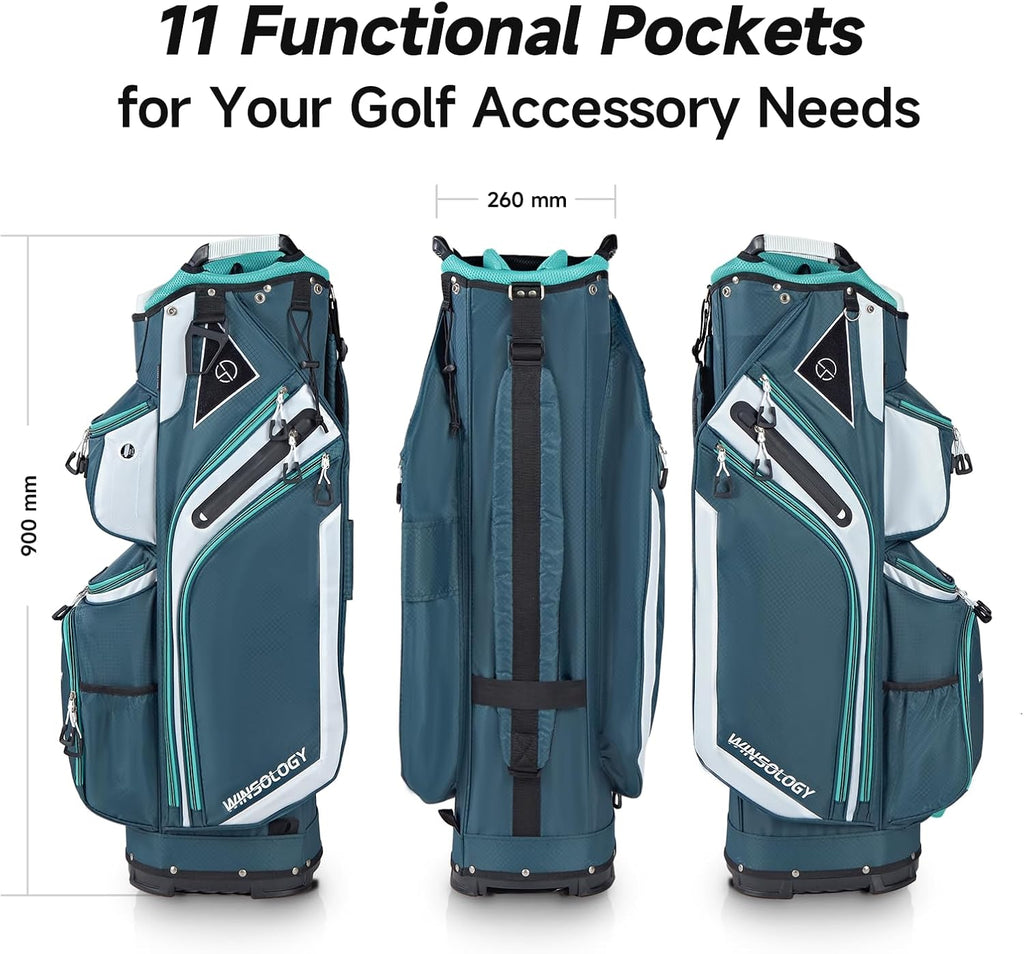 Max Lightweight Golf Cart Bag with Dual Handles and 14 Way Individual Full Length Dividers, Golf Club Bag with 11 Pockets, Large Putter Well, Double Strap Cooler for Men & Women