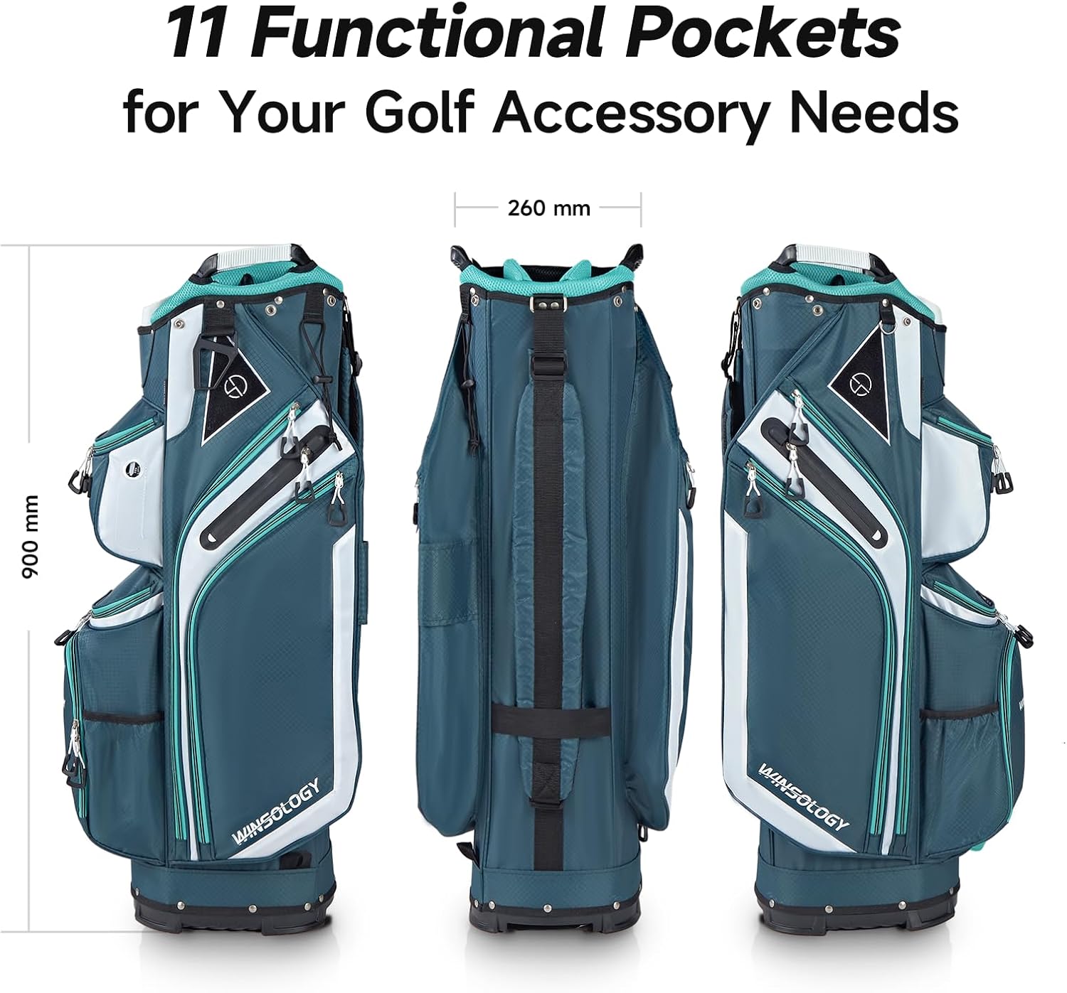 Max Lightweight Golf Cart Bag with Dual Handles and 14 Way Individual Full Length Dividers, Golf Club Bag with 11 Pockets, Large Putter Well, Double Strap Cooler for Men & Women