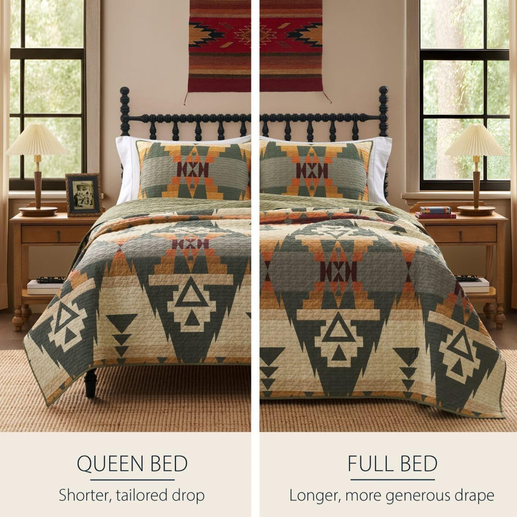Pendleton Full/Queen Quilt Set – 100% Cotton 3 Piece Quilt Set with Shams, Soft Lightweight Bedding for Queen Size Bed, Sage Green Patterned Comforter Alternative, Queen Bedding Set (Siskiyou)