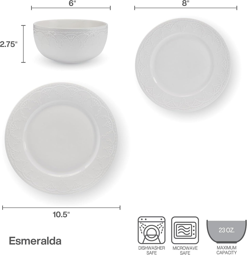 Pfaltzgraff Esmerlda White 24 Piece Plate Bowl Dinnerware Set, Service for 8