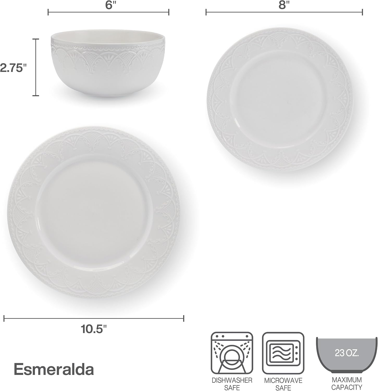 Pfaltzgraff Esmerlda White 24 Piece Plate Bowl Dinnerware Set, Service for 8