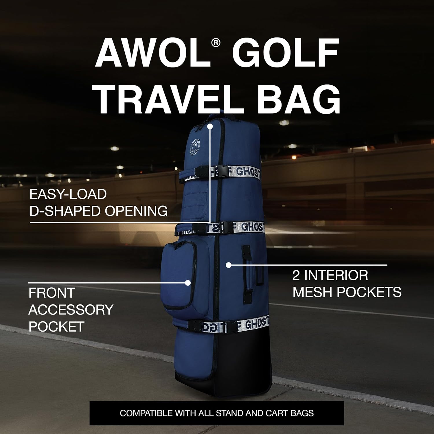Ghost Golf AWOL Golf Travel Bag for Airlines with Wheels - Soft Padded Golf Club Travel Cover Fits All Stand & Cart Bags - Lockable Zippers, Water Resistant & Long-Lasting Heavy Duty Material