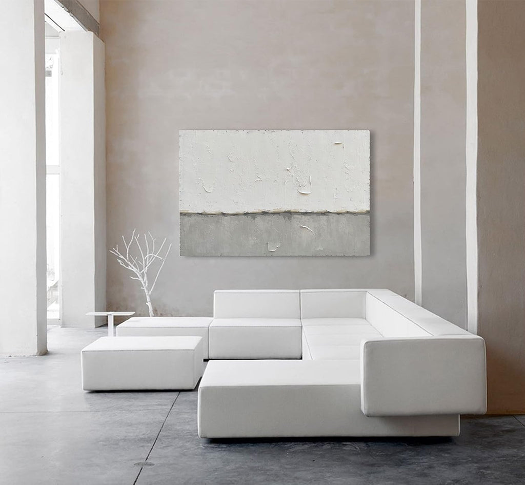 NANKAI Grey and White Minimalist Large Contemporary Art - 36x48 inch Wall Decoration For Home and Office